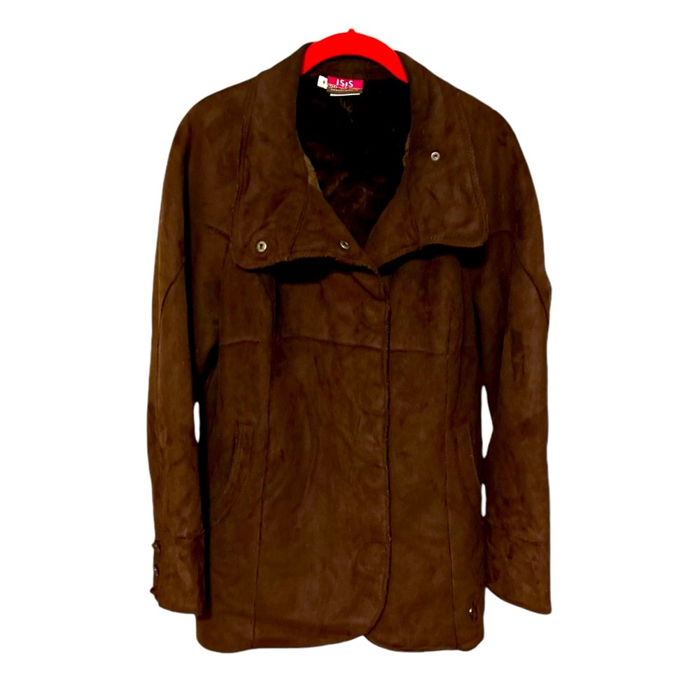 Isis for Women Faux Suede Coat Jacket Brown Size 8 Faux Fur Lined Washable